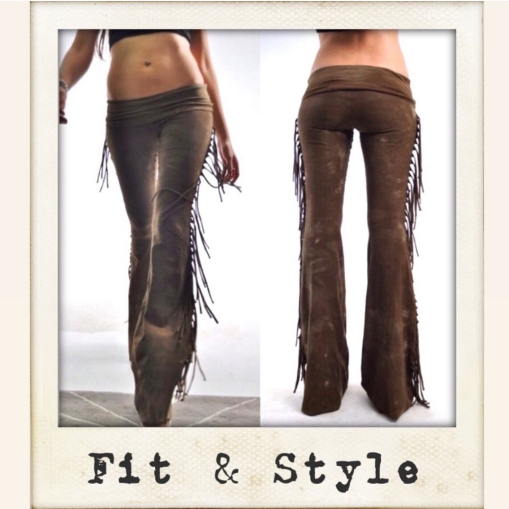 Hiphugger Fringe Bell Bottom Pants in SADDLE Tie Dye Festival Flares XS S M L XL - Picture 8 of 10